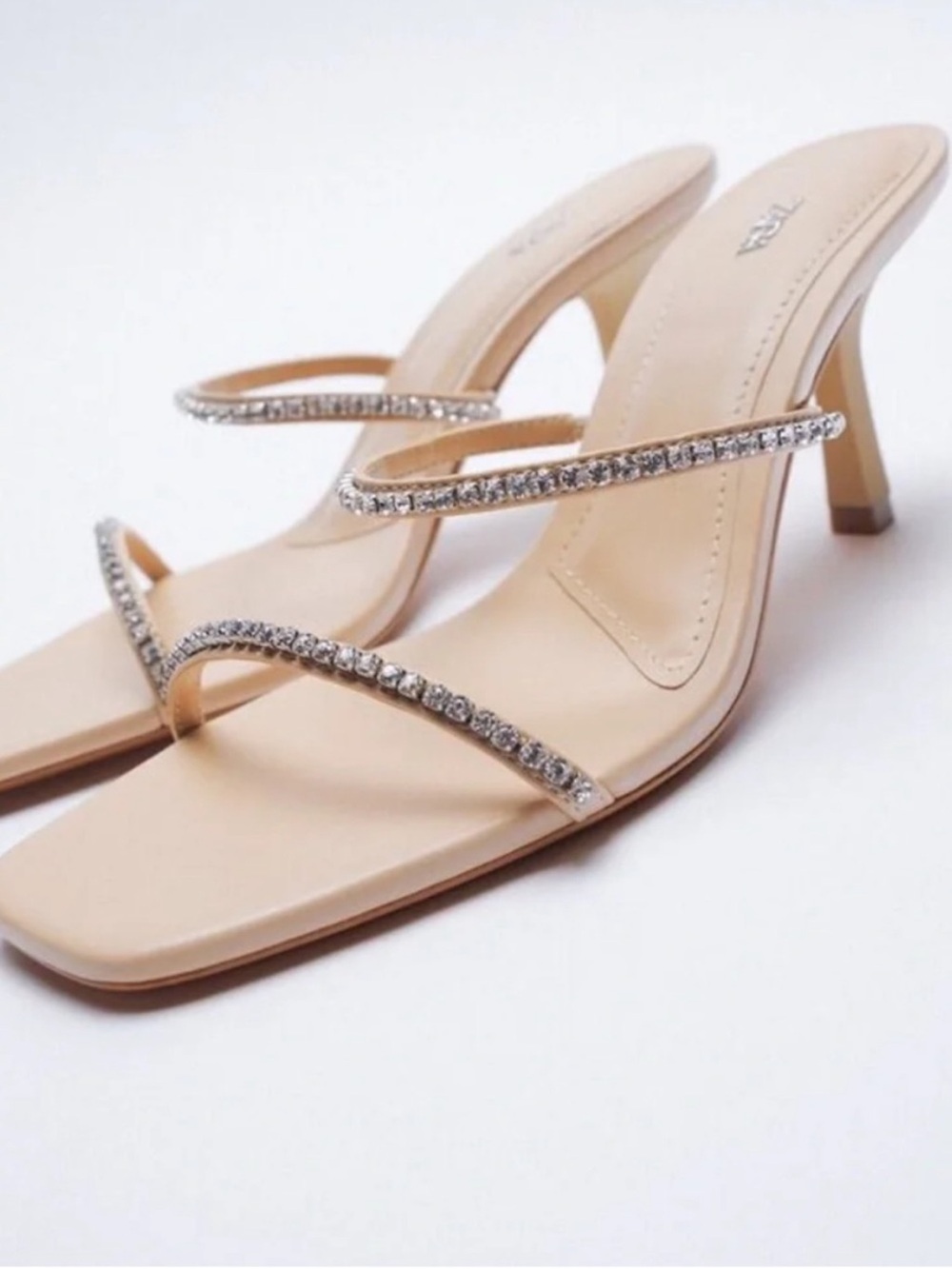 Zara Nude Rhinestone-Strappy Heel Sandals size 37